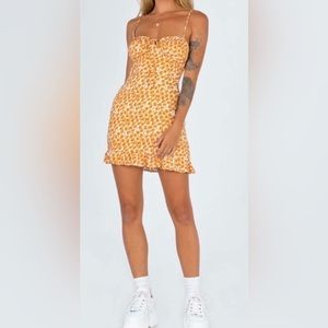 orange floral print spaghetti strap dress